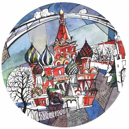 тарелка сувенирная собор василия блаженного. вечер в Благовещенске
